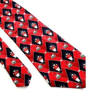 Yule Tie Greetings Hallmark Nutcracker‎ Jacquard Print Red Black Wide Silk Tie